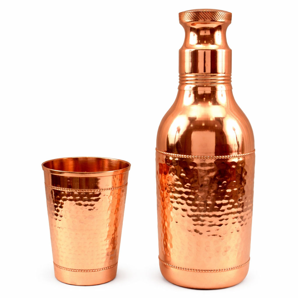 Pure Copper Hammered Cocktail Shaker Bottle with 1 Glass
